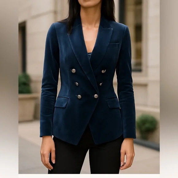 White House Black Market Navy Velvet Blazer - Picture 2 of 13